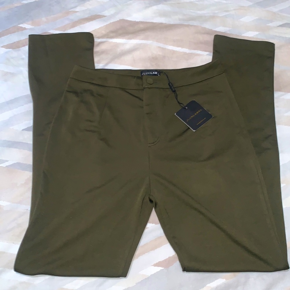 Juxlabel Super Sleek Satin Dress Pant Olive Green Large High Rise